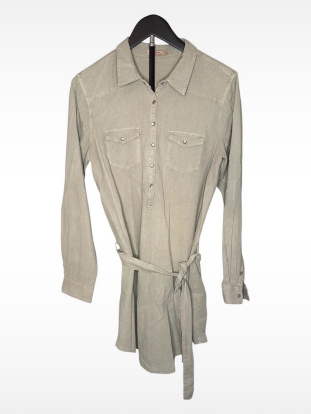 DDP long-sleeve linen blend utility shirt dress